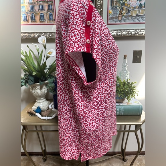 LIZ CLAIBORNE RED & WHITE GEOMETRIC CASUAL SUMMER BEACH SLEEVELESS TOP SZ L NWT - Picture 3 of 10